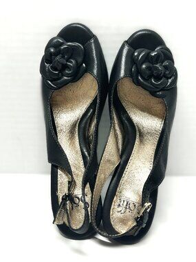 Sofft black peep toe sling back heels in size 8 ½.